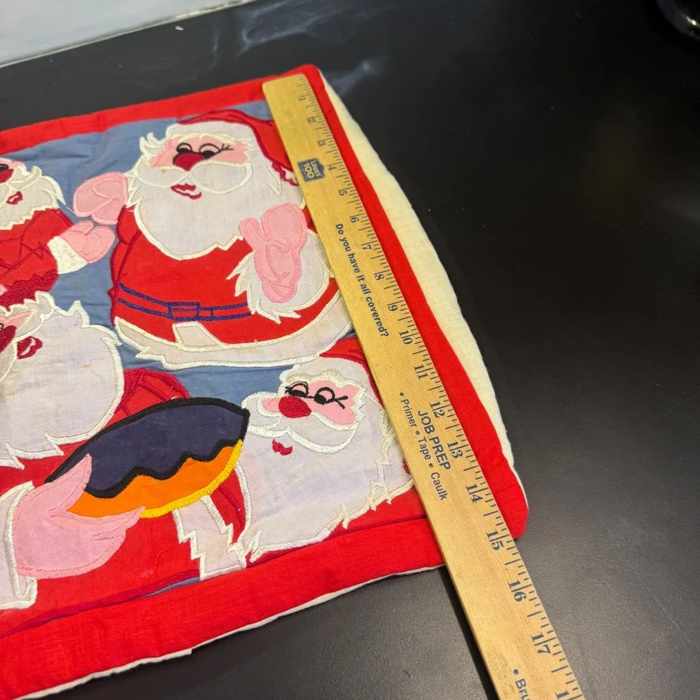 Vintage Pillow Case Home Decor 15x15 Red Retro Applique Santa Claus Christmas‎